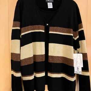 Sag Harbor Black, Brown, and Gold Striped Dress One Piece Cardigan Set